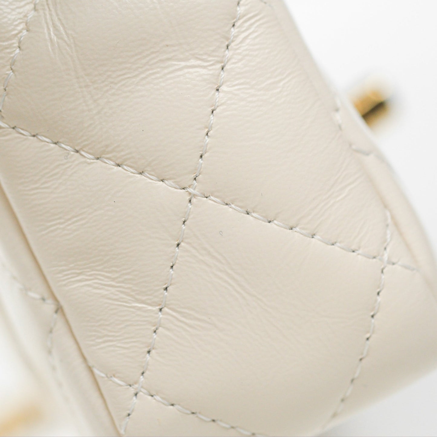 Chanel Top Handle White Lambskin Gold Hardware