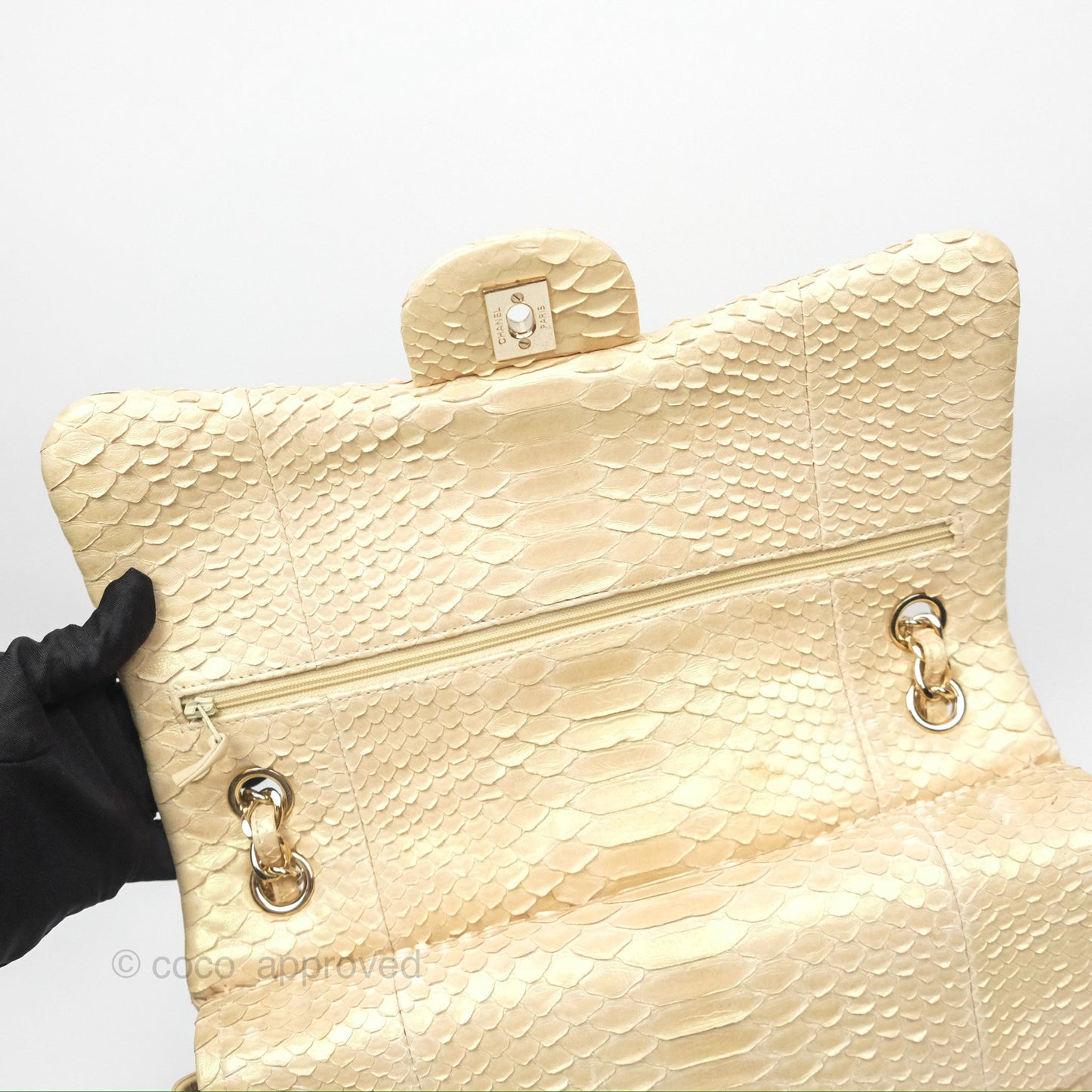 Chanel Jumbo Double Flap Iridescent Gold Python Gold Hardware⁣⁣