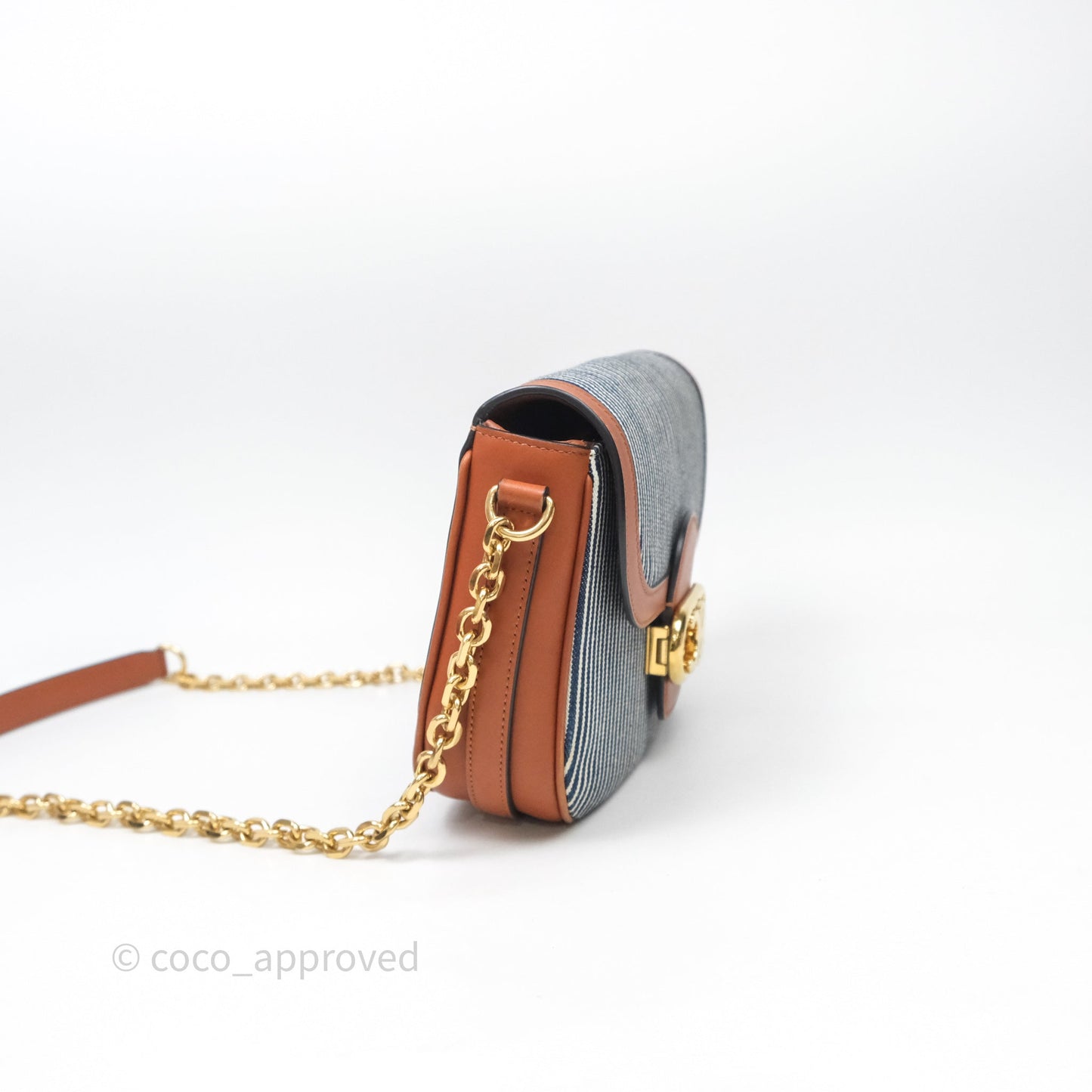 Celine Medium Chain Maillon Triomphe Canvas Tan Calfskin