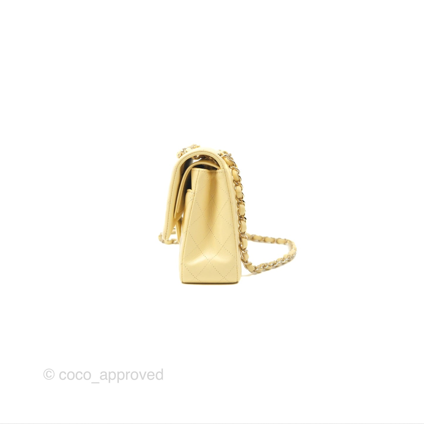Chanel Classic M/L Medium Flap Quilted Yellow Lambskin Gold Hardware