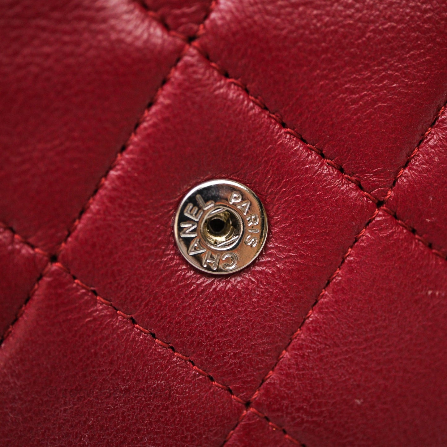 Chanel Quilted Wallet on Chain WOC Red Lambskin Silver Hardware