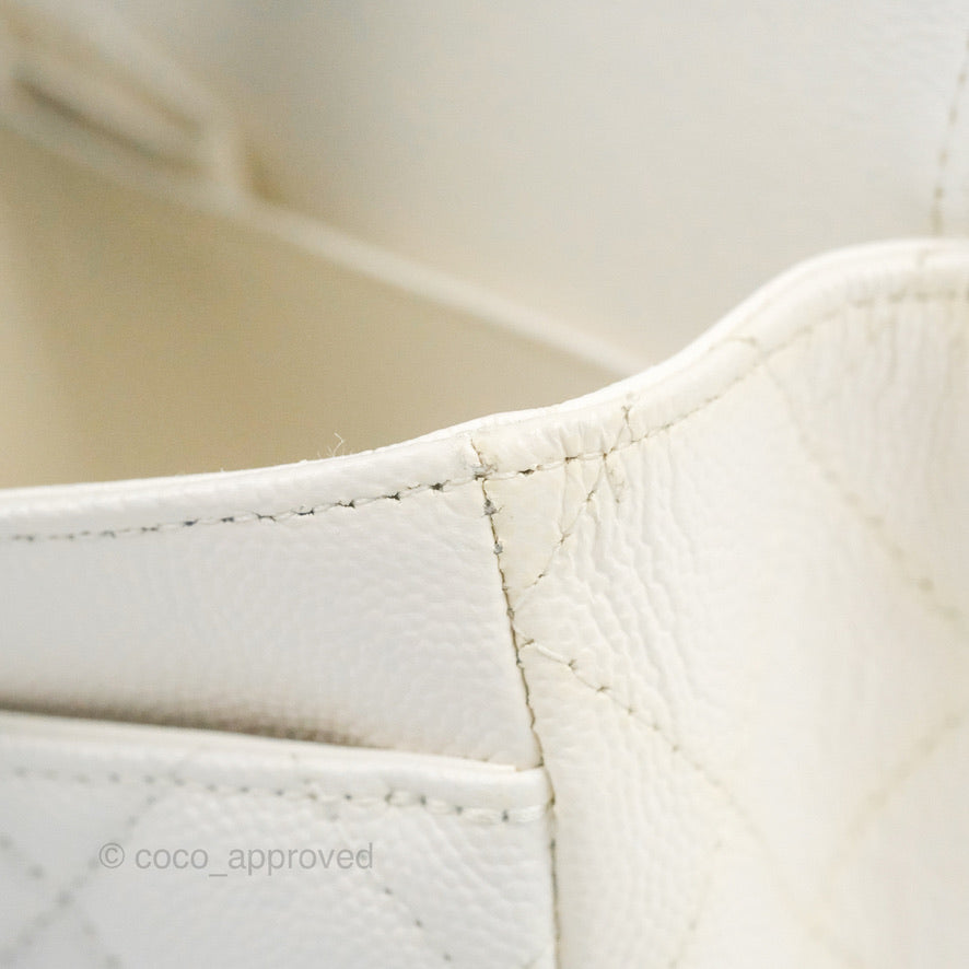 Chanel Small Classic Quilted Flap White Caviar Gold Hardware