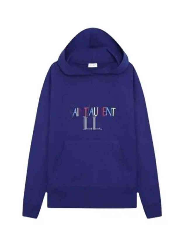 Luxury Saint Laurent Women's Logo Hoodie Blue