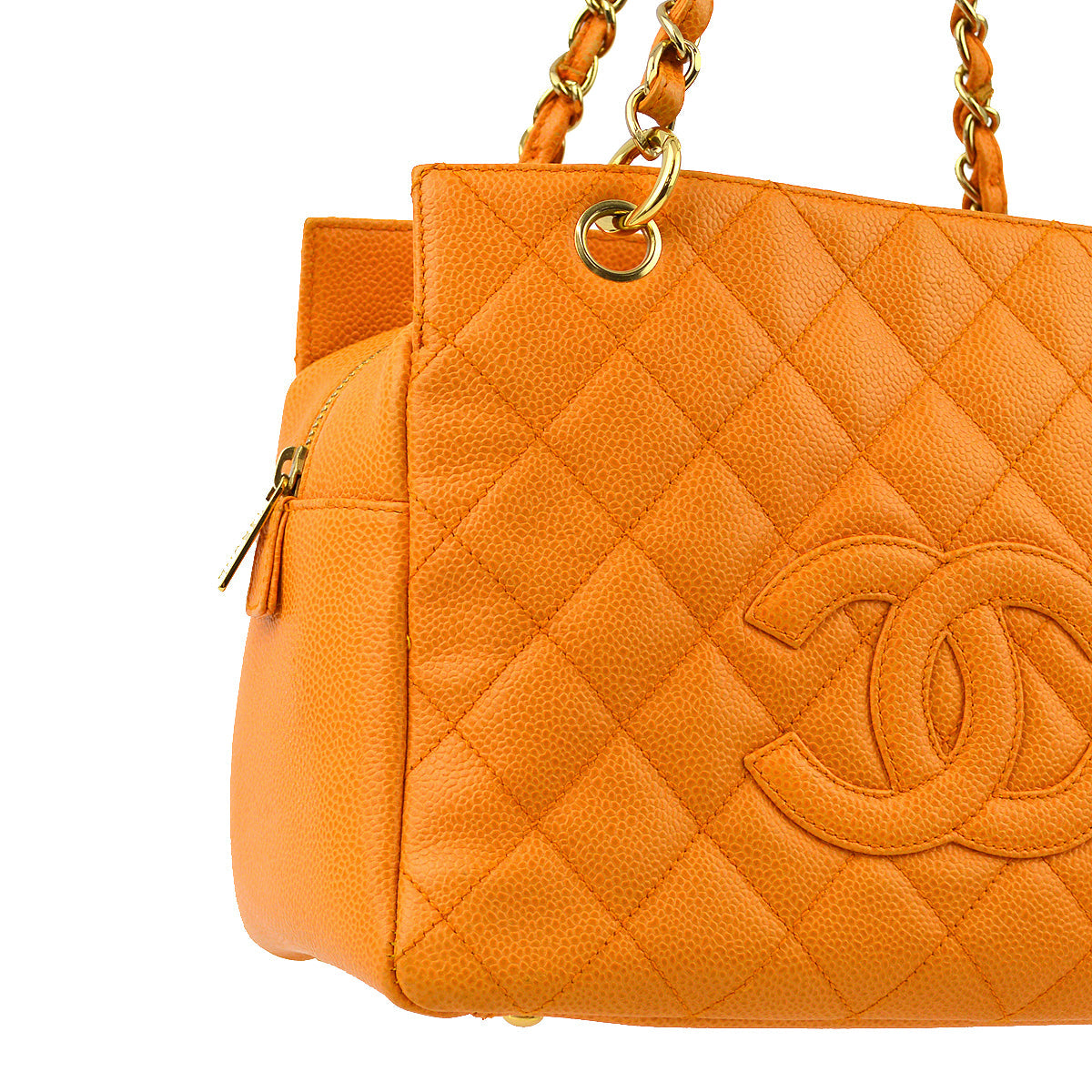 Luxury Chanel Orange Caviar Petite Timeless Tote PTT Chain Handbag