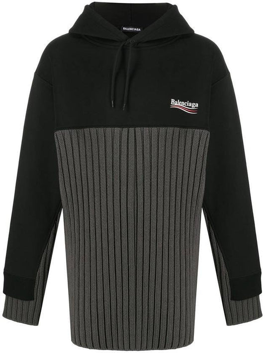 Luxury Balenciaga Wave Logo Knit Hoodie Black