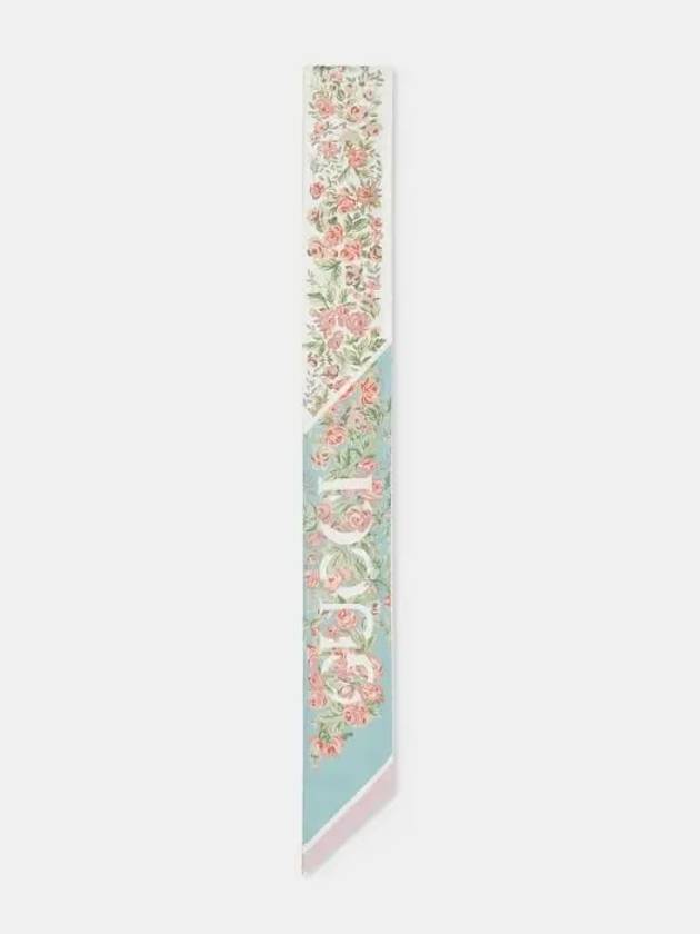 Luxury Gucci Trending 2025 Floral Print Silk Neck Bow Aquamarine Pink