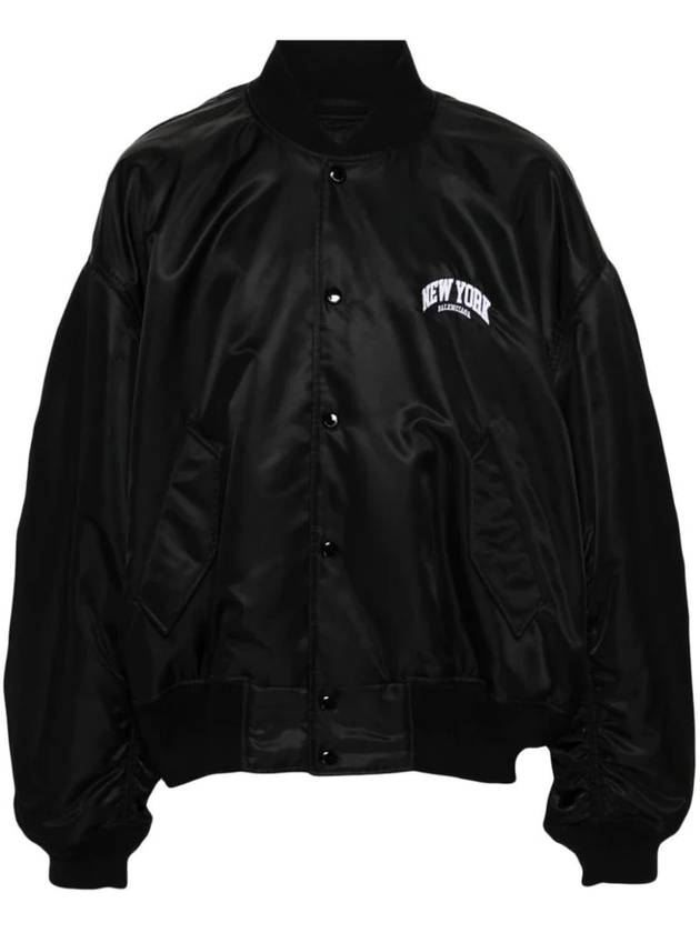 Luxury Balenciaga New York Embroidery Bomber Jacket Black