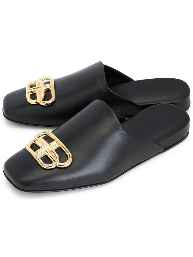 Luxury Balenciaga BB Logo Leather Mule Black