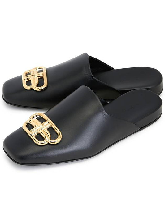 Luxury Balenciaga BB Logo Leather Mule Black