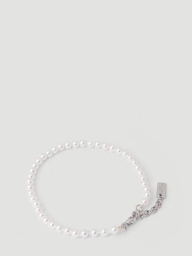Luxury Saint Laurent Logo Plaque Glass Pearl Bracelet Cream