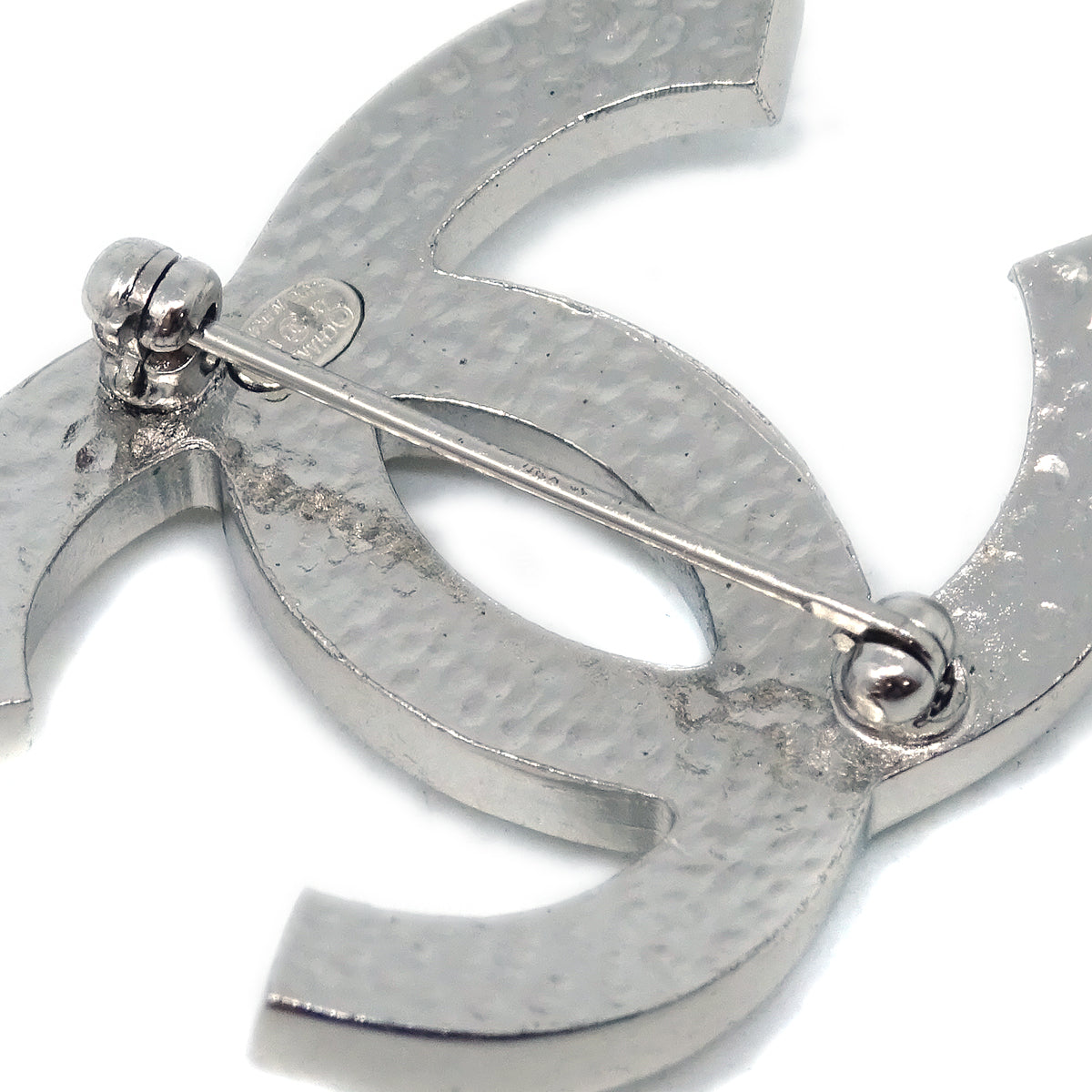Chanel Artificial Pearl Brooch Pin Silver