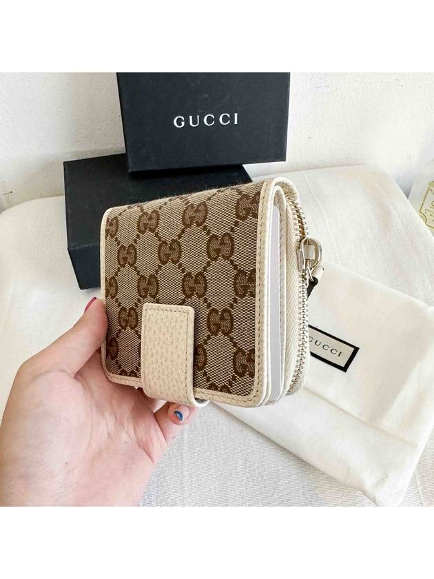 Luxury Gucci Trending 2025 GG Zipper Medium Canvas Half Wallet White Beige