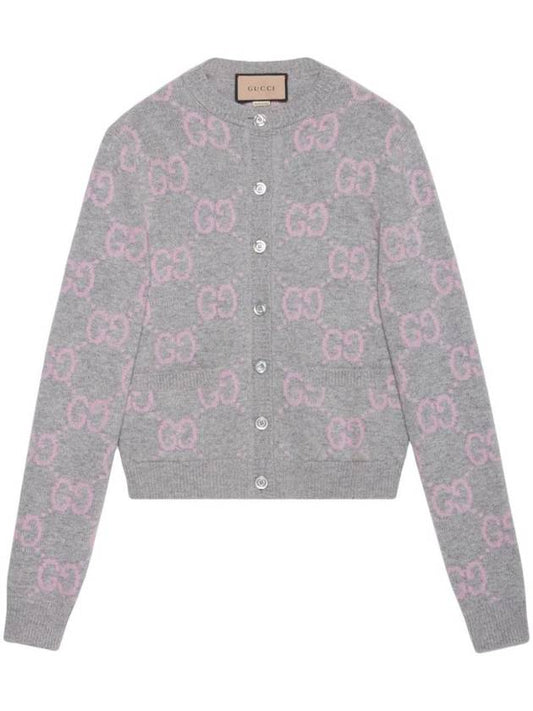 Luxury Gucci Trending 2025 GG Knit Wool Cardigan Light Grey Pink