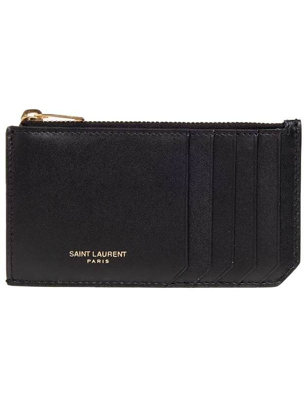Luxury Saint Laurent Leather Zipper Card Wallet Black