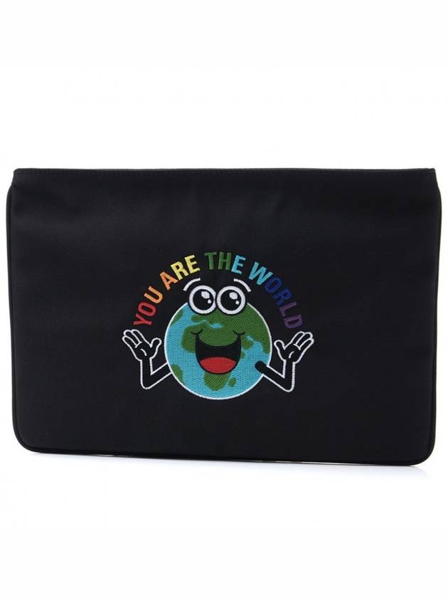 Luxury Balenciaga Earth Print Nylon Clutch Bag Black