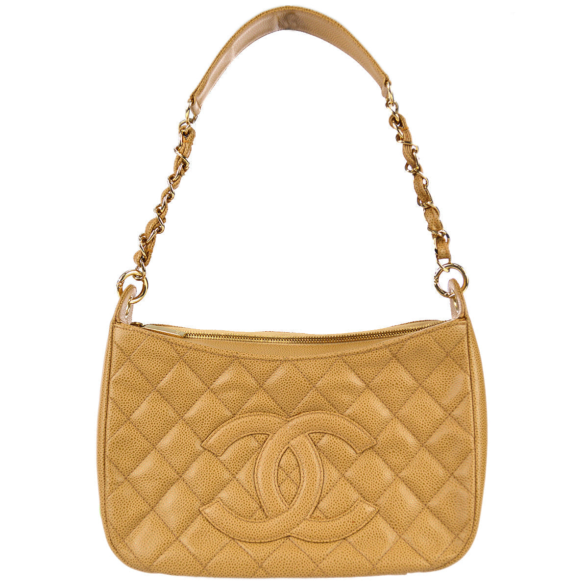 Luxury Chanel 2001-2003 Beige Caviar Hobo Chain Handbag