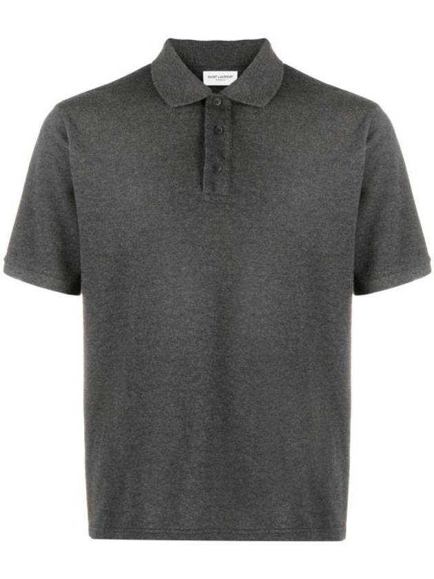 Luxury Saint Laurent Cassandre Cotton Polo Shirt Grey