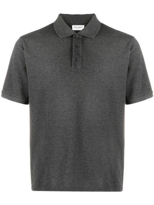Luxury Saint Laurent Cassandre Cotton Polo Shirt Grey