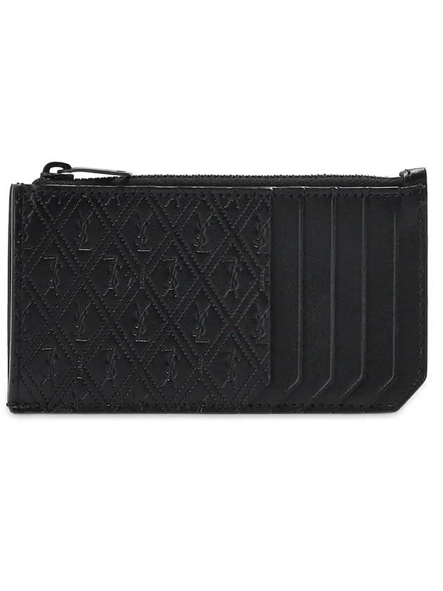 Luxury Saint Laurent Monogram Zipper Card Wallet Black