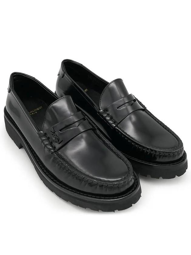Luxury Saint Laurent Women's Chunky Penny Slippers Smooth Leather Loafers Black