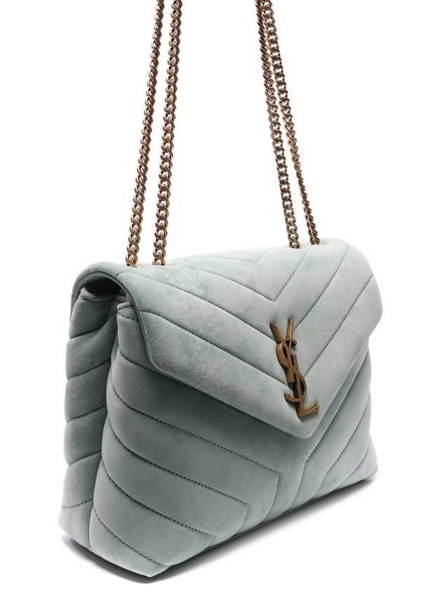 Luxury Saint Laurent Loulou Quilted Suede Small Shoulder Bag Green