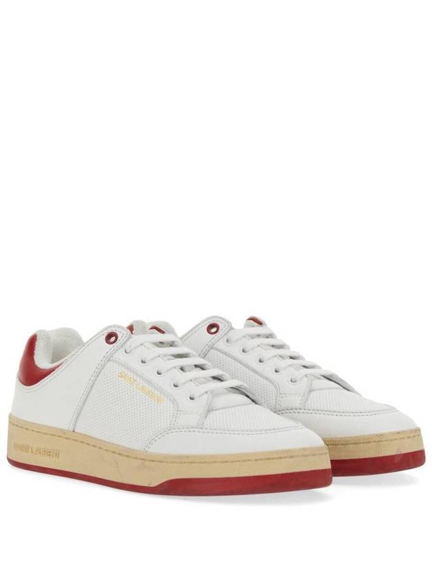 Luxury Saint Laurent Crack Lace Up Calf Leather Low Top Sneakers White Red