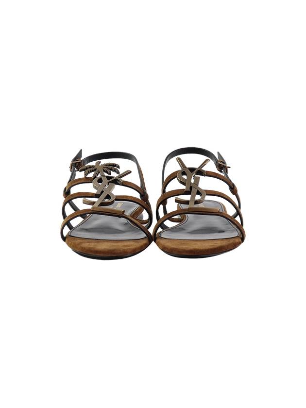 Luxury Saint Laurent Women's Cassandra Open Suede Sandals Brown