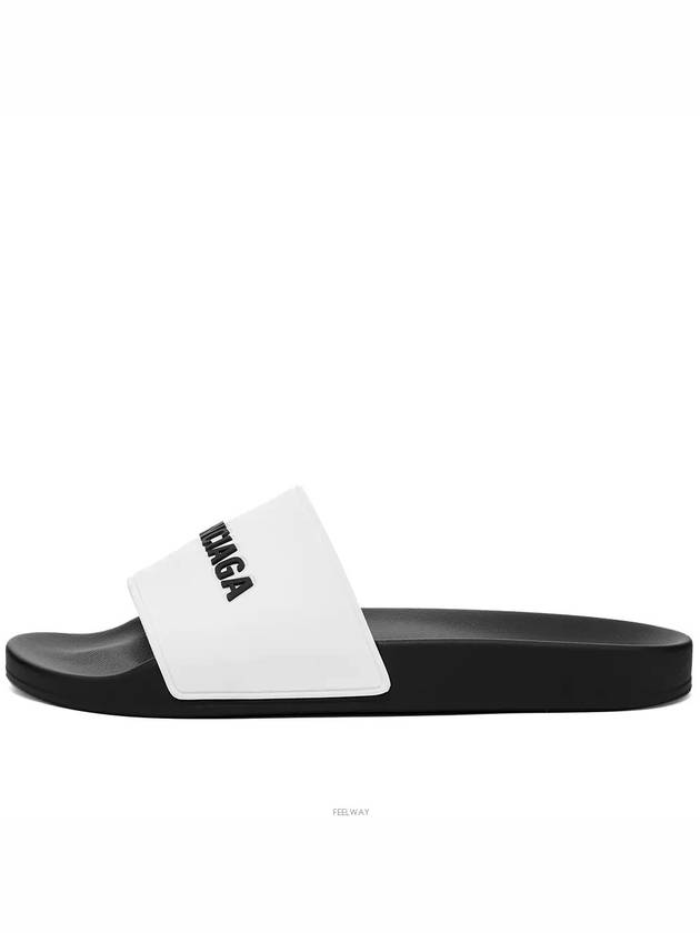 Luxury Balenciaga Logo Pool Slippers White