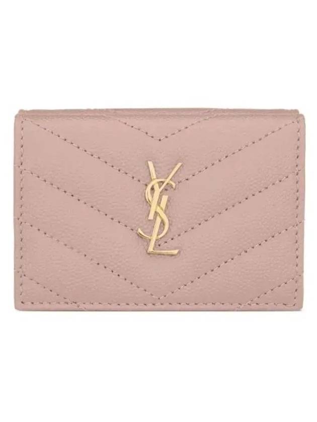 Luxury Saint Laurent Monogram Quilted Mini Half Wallet Pale Pink