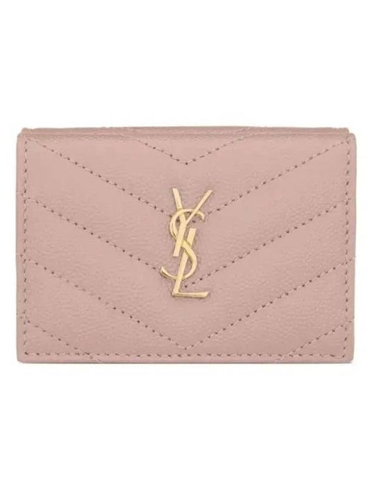 Luxury Saint Laurent Monogram Quilted Mini Half Wallet Pale Pink