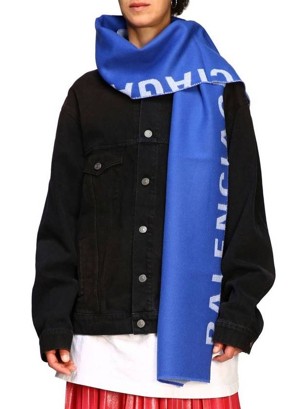 Luxury Balenciaga Logo Wool Muffler Blue