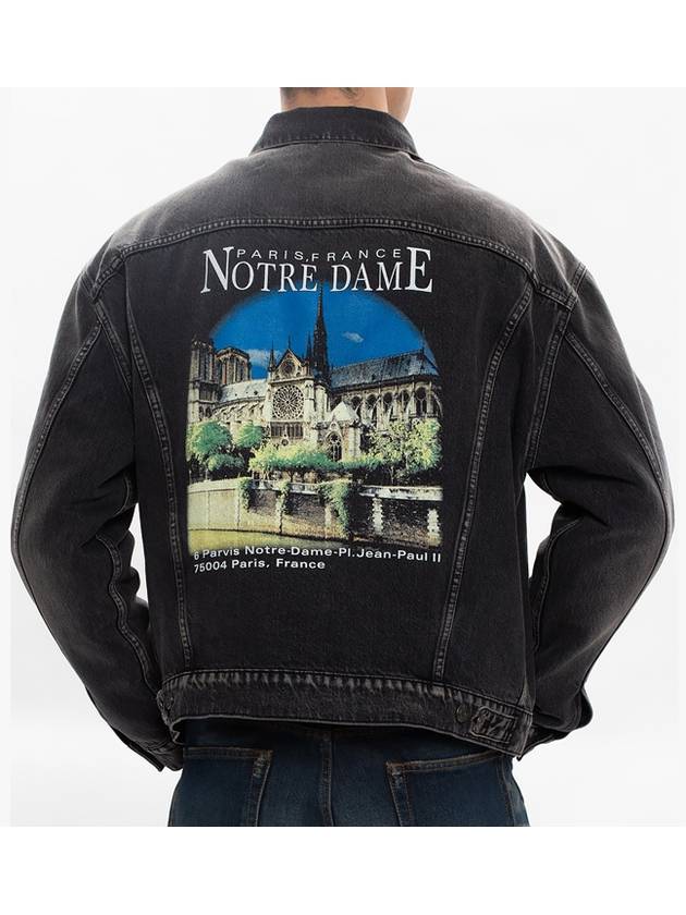 Luxury Balenciaga Notre Dame Print Denim Jacket Black