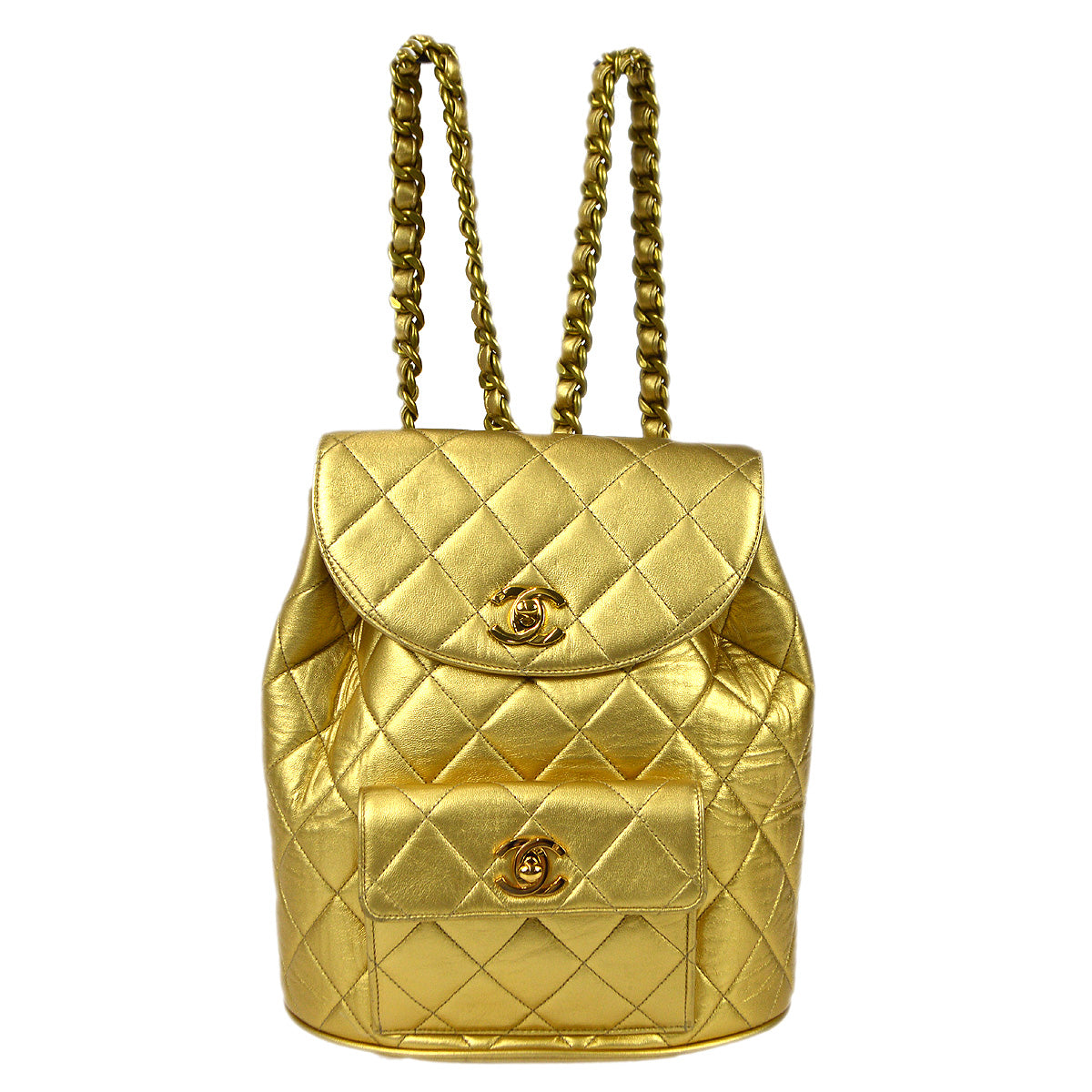 Luxury Chanel 1994 Gold Lambskin Duma Chain Backpack Large