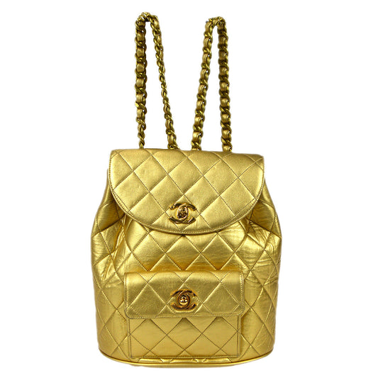 Luxury Chanel 1994 Gold Lambskin Duma Chain Backpack Large