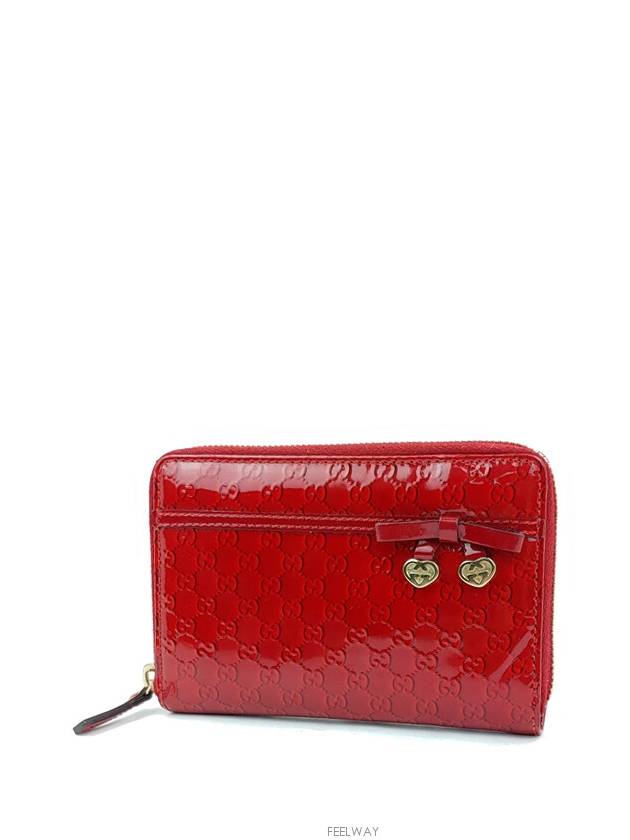 Luxury Gucci Trending 2025 GG patent ribbon heart zipper wallet 258407