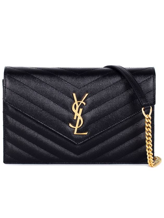 Luxury Saint Laurent Cassandre Matelasse Envelope Chain Cross Bag In Grain De Poudre Embossed Leather Black