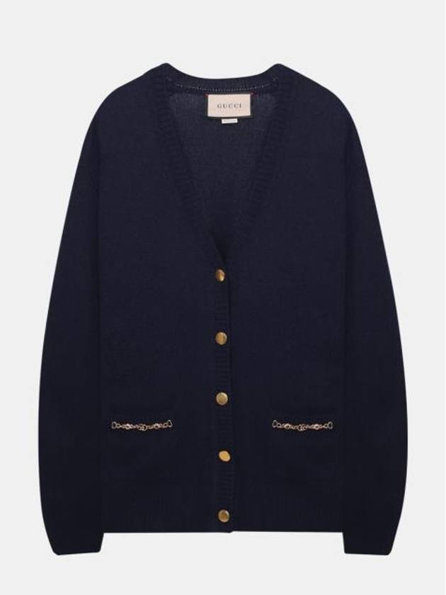 Luxury Gucci Trending 2025 Women's Chain Embellished Cashmere Cardigan Blue