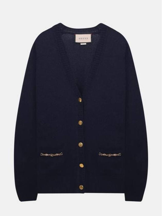 Luxury Gucci Trending 2025 Women's Chain Embellished Cashmere Cardigan Blue