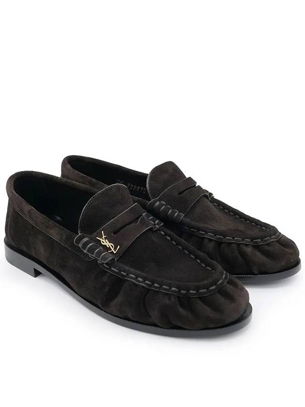 Luxury Saint Laurent Le Penny Slippers Suede Loafers Dark Chocolate