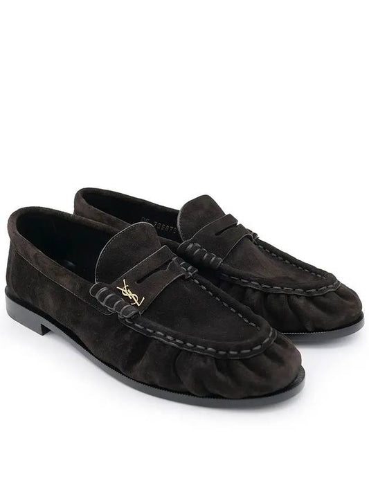 Luxury Saint Laurent Le Penny Slippers Suede Loafers Dark Chocolate