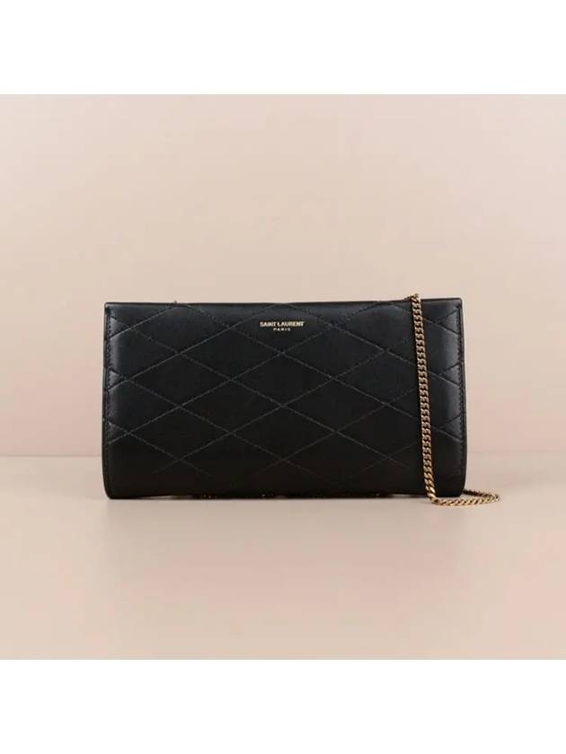 Luxury Saint Laurent Leather Chain Long Wallet Black