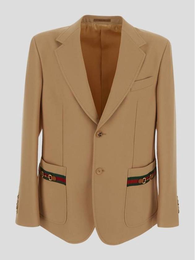 Luxury Gucci Trending 2025 Fluid Drill Formal Web Suit Jacket Beige