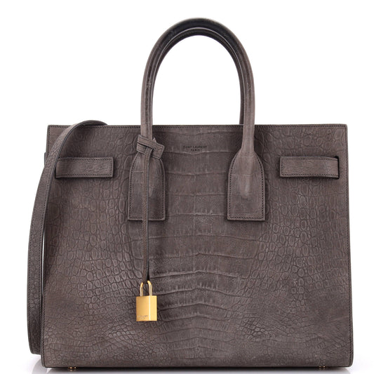 Luxury Saint Laurent Sac de Jour Bag Crocodile Embossed Nubuck Small