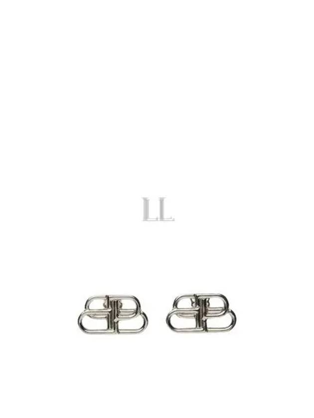 Luxury Balenciaga BB Logo Stud Earrings Silver
