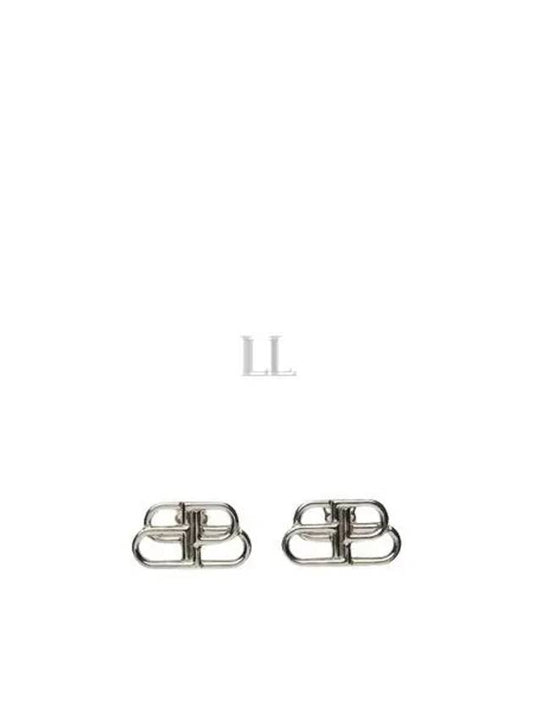 Luxury Balenciaga BB Logo Stud Earrings Silver