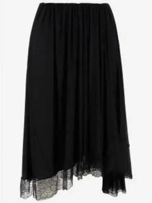 Luxury Balenciaga Lace Trimmed A-Line Skirt Black
