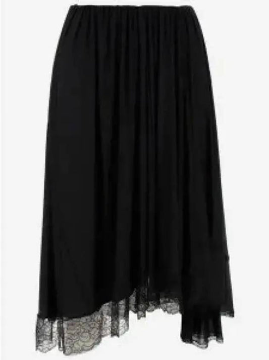 Luxury Balenciaga Lace Trimmed A-Line Skirt Black