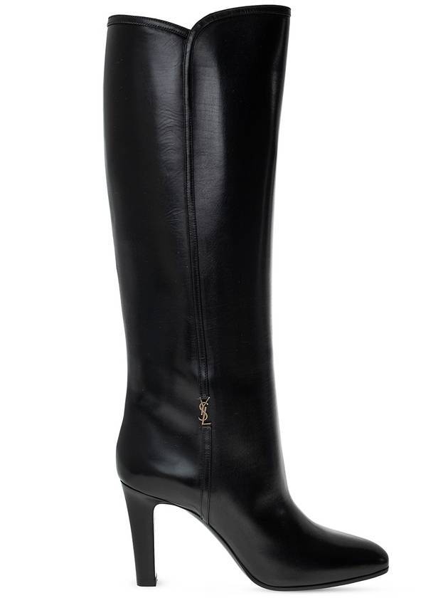 Luxury Saint Laurent Jane Monogram Leather Heel Middle Boots Black