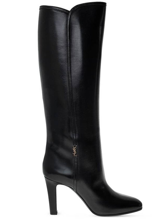 Luxury Saint Laurent Jane Monogram Leather Heel Middle Boots Black