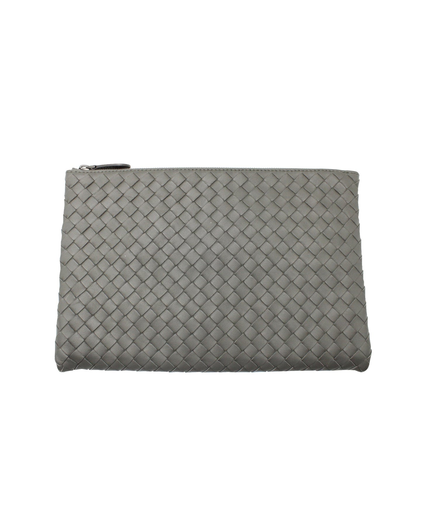 Luxury Bottega Veneta Intrecciato Pouch in Grey Leather